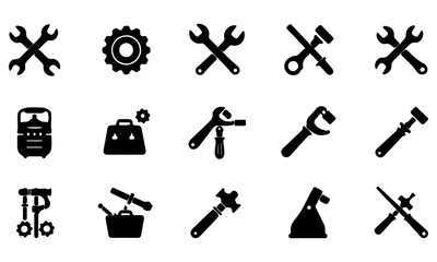 Black Mechanical and Repair Icon Set