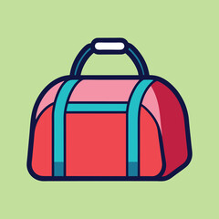Stylized Illustration of a Red and Pink Duffel Bag with Teal Straps colorful vector illustration