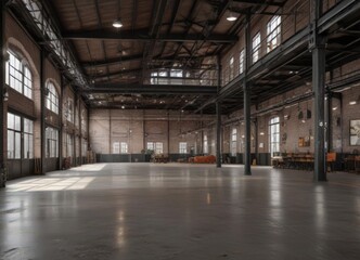 Obraz premium Industrial loft space, high ceilings, exposed metalwork, metal, ducts