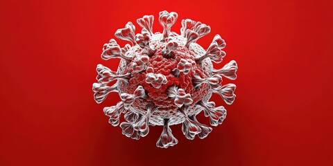 3D rendering of a virus with red spike - like structures against a red background