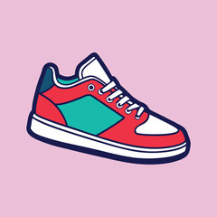 Vibrant Retro Style Sneaker Illustration with Bold Colors on Pink Background