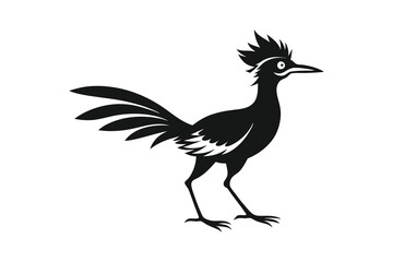 Stylized black roadrunner walking silhouette isolated on white background