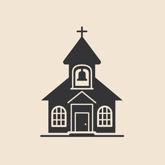 Church building silhouette on beige background