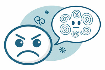 Obraz premium Funny cartoon face with blue and white eyes, smiling fish and whale characters, clouds, bubbles, and water elements in a cute sea setting