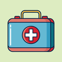 Fototapeta premium Stylized First Aid Kit with Handle, Red Cross, on Green Background