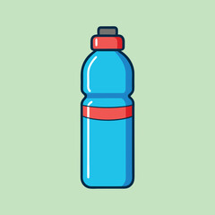 Cartoon Illustration of a Water Bottle with Red Stripe on Light Green Background