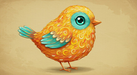 Cute Orange and Blue Bird Digital Art Illustration