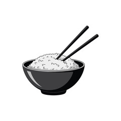 Bowl of Rice with Chopsticks Vector Icon illustration Asian Food Silhouette