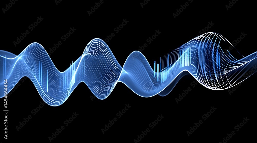 Aufkleber abstract blue wave pattern representing sound waves and digital signals on a black background