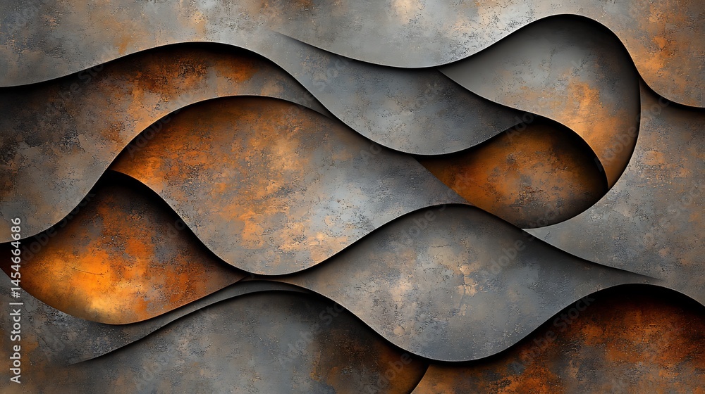 Aufkleber abstract metallic waves with orange and gray textures creating a dynamic visual flow in design