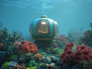 Underwater Residence: A serene, self-contained living space amidst a vibrant coral reef, offering a unique ocean experience.