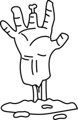 Zombie Hand Doodle Emerging from Ground in Line Art Style