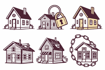 set of Locked House silhouette vector illustration