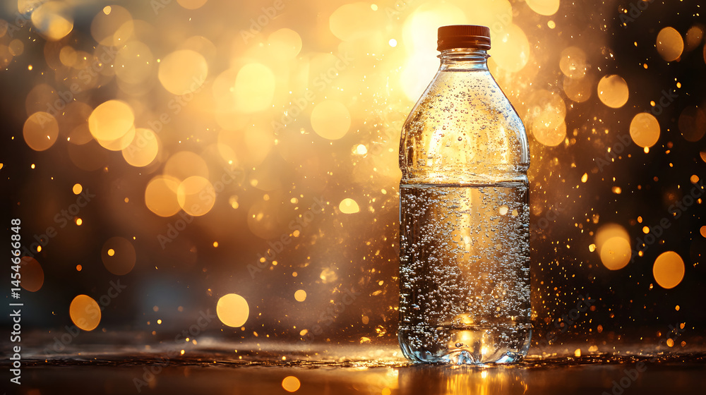 Poster sparkling water: a single plastic bottle, elegantly displaying the essence of refreshing water with 