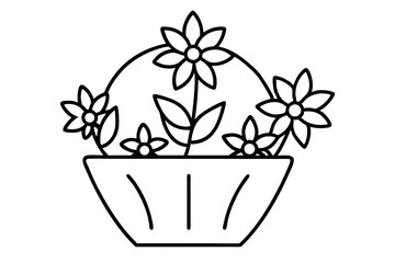 Minimal Line Art of a Flower-Filled Basket – Spring & Floral SVG Design

