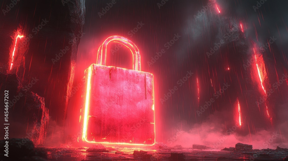 Poster red luminescence: a captivating visual representation of security and protection, with a glowing pad