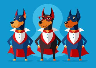 Three Doberman Pinschers in Formal Wear and Capes