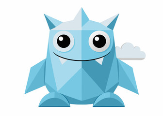 Cute Blue Polygonal Monster Cartoon Character Illustration