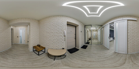 360 hdri panorama in corridor in interior of entrance hall of modern apartments in equrectangular...