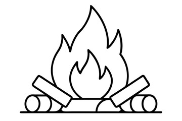 Simple Line Art of Campfire with Logs – Minimal Outdoor and Adventure Illustration

