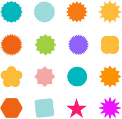 Abstract wave shape stickers. Zig zag wavy shape frames. Vector abstract photo frames and text boxes. Geometric stamps. Hand drawn stars, design elements, badges, geometric figures