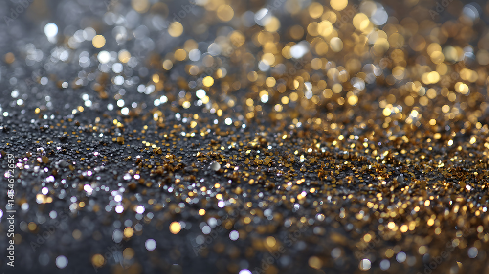 Aufkleber sparkling abstract: a mesmerizing close-up of radiant gold and silver glitter, creating a dynamic in