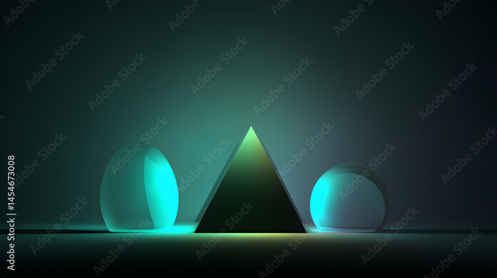 Poster geometric harmony: illuminated geometric shapes cast dynamic shadows, creating a modern, artistic co