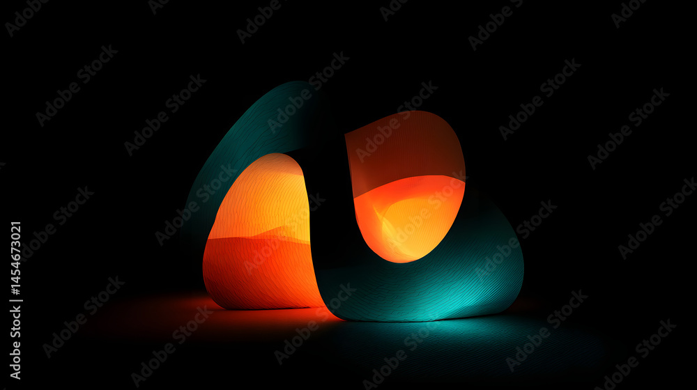 Poster abstract illuminated sculpture: an abstract, organically shaped sculpture is illuminated from within