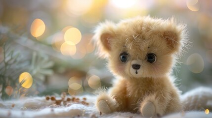 Fototapeta premium Adorable teddy bear sitting on snow