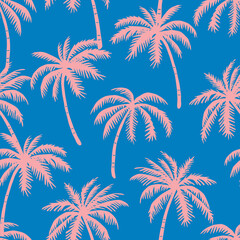 Tropical pattern with freehand drawn palm trees. Hawaiian summer background. Coconut tree print for fabric, textiles, packaging, cover, poster, banner, wallpaper, interior decor. Vector illustration.
