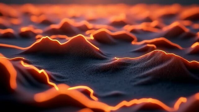 Abstract terrain of glowing orange peaks creating digital topography visualization
