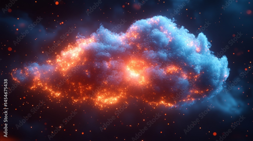 Poster fiery cloud in the night sky: a mesmerizing cloud glows with fiery hues, creating a captivating disp