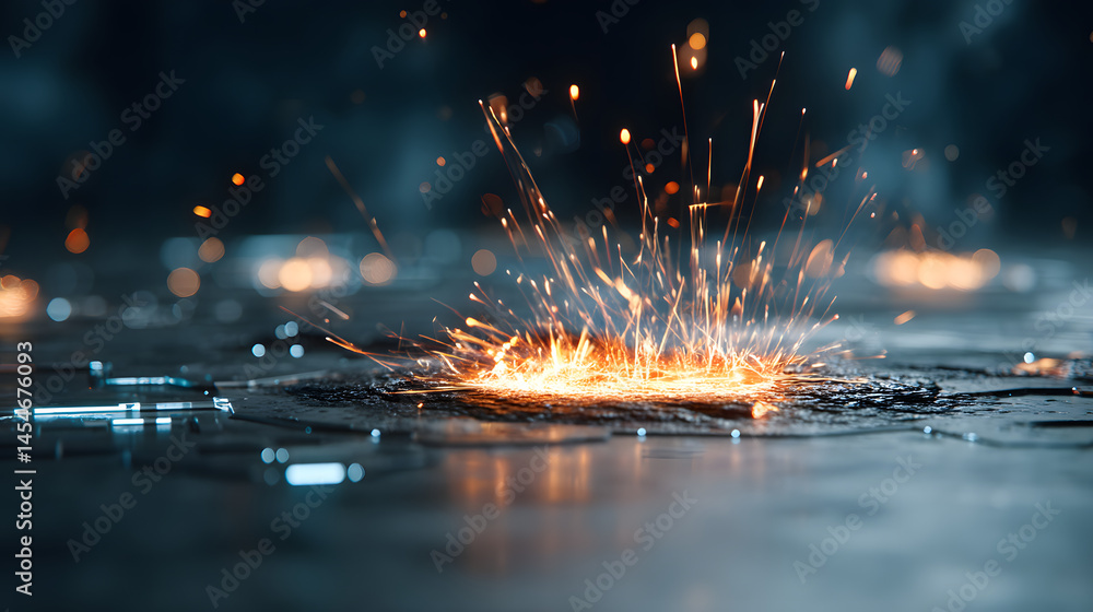 Poster illuminated burst: a display of illuminated sparks and energy, an impressive visual composition agai