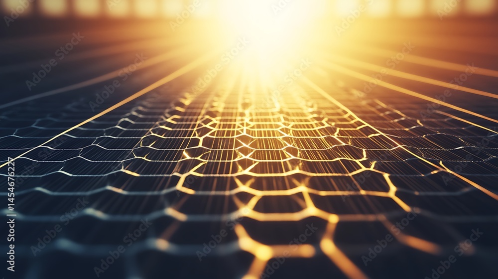 Aufkleber close-up of a hexagonal patterned surface illuminated by warm sunlight, creating a mesmerizing visua