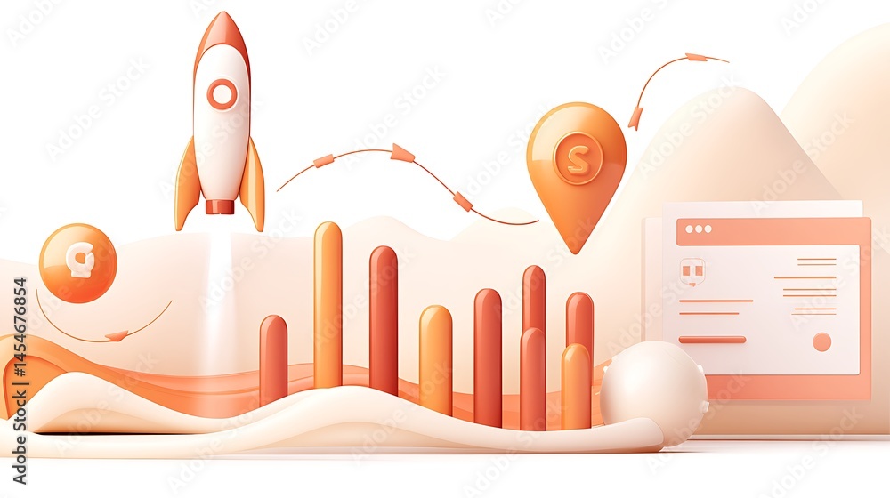 Aufkleber abstract illustration of a rocket launching amidst data visualization elements and tech icons