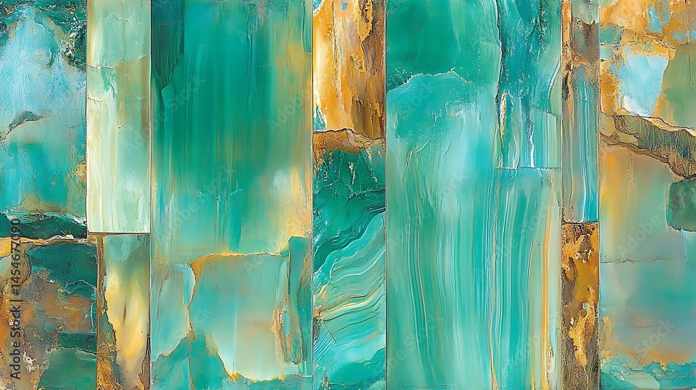 Poster abstract turquoise and gold marbled background with smooth textures and flowing patterns