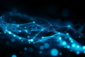 Abstract Blue Network Connection  Digital Data Flow  Technology Background