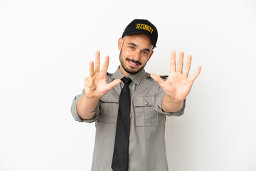Young security  caucasian man isolated on white background counting nine with fingers