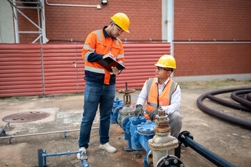 Plumbers are repairing water pipes used in industrial buildings
