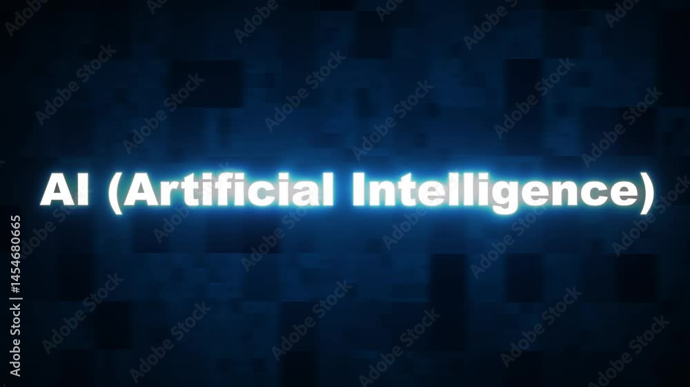 Poster ai (artificial intelligence) glowing blue color animation on abstract technology background.