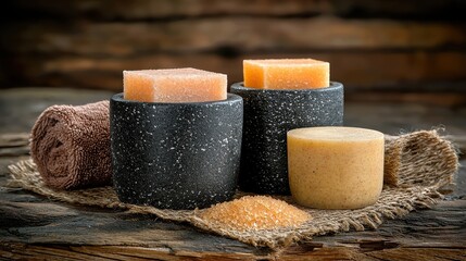 Artisan Soaps and Bath Salts on Rustic Wood