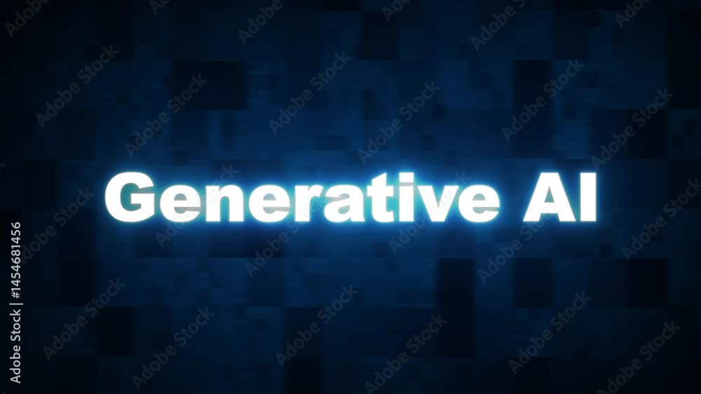Poster generative ai glowing blue color animation on abstract technology background.