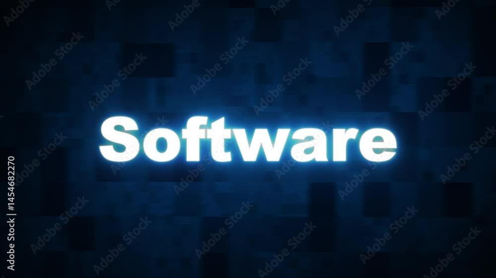 Poster software glowing blue color animation on abstract technology background.