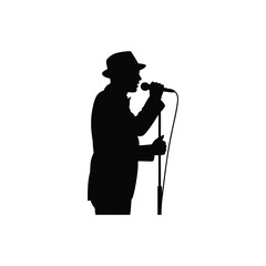 Male Singer with Microphone Silhouette Vector Icon Illustration