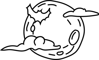 Crescent Moon with Bat for Halloween Sky Illustration