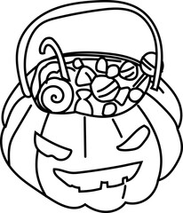 Pumpkin Candy Bucket Full of Treats in Line Art