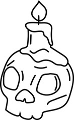 Candle on Skull Doodle in Creepy Halloween Style