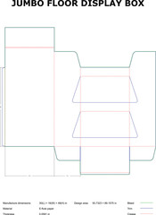 A detailed technical blueprint for a jumbo floor display box showcasing dimensions and technical specifications for packaging.