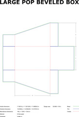 Detailed technical drawing of a large pop beveled box template, showing dimensions and measurements for professional packaging.