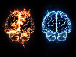 Fiery   Icy Brain  Dual Human Mind Power  Neurology Concept